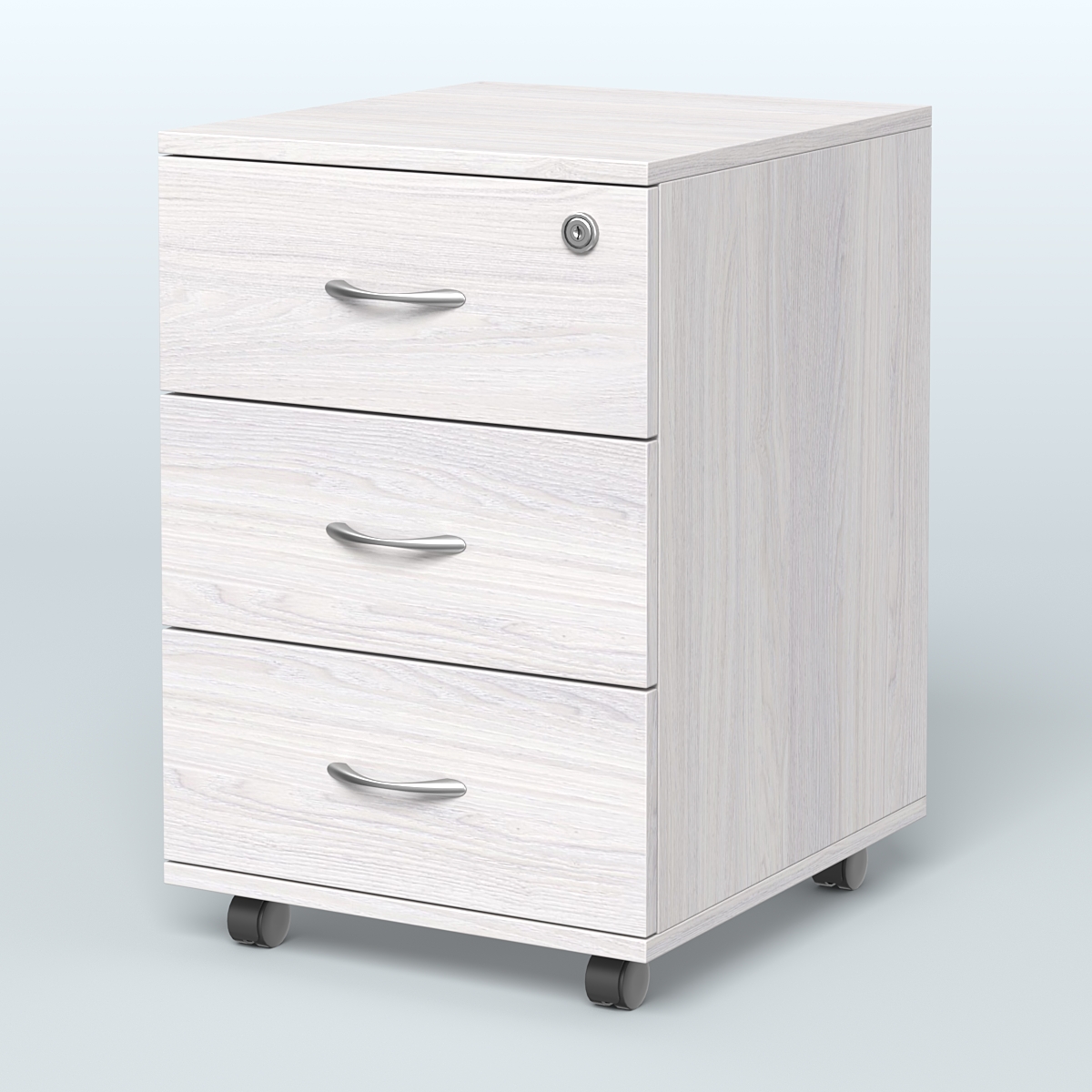 Тумба мобильная с 3 ящиками и замком Индиго Вуд, цвет дуб светлый + белый Ясень Анкор светлый