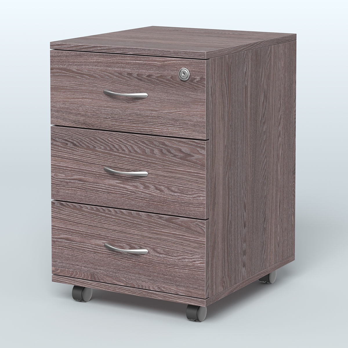 Тумба мобильная с 3 ящиками и замком Индиго Вуд, цвет дуб светлый + белый Ясень Анкор темный