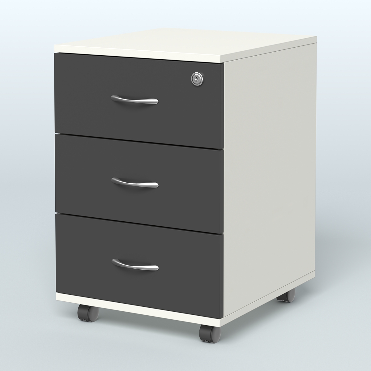 Тумба мобильная с 3 ящиками и замком Индиго Вуд, цвет дуб светлый + белый Белый и Черный