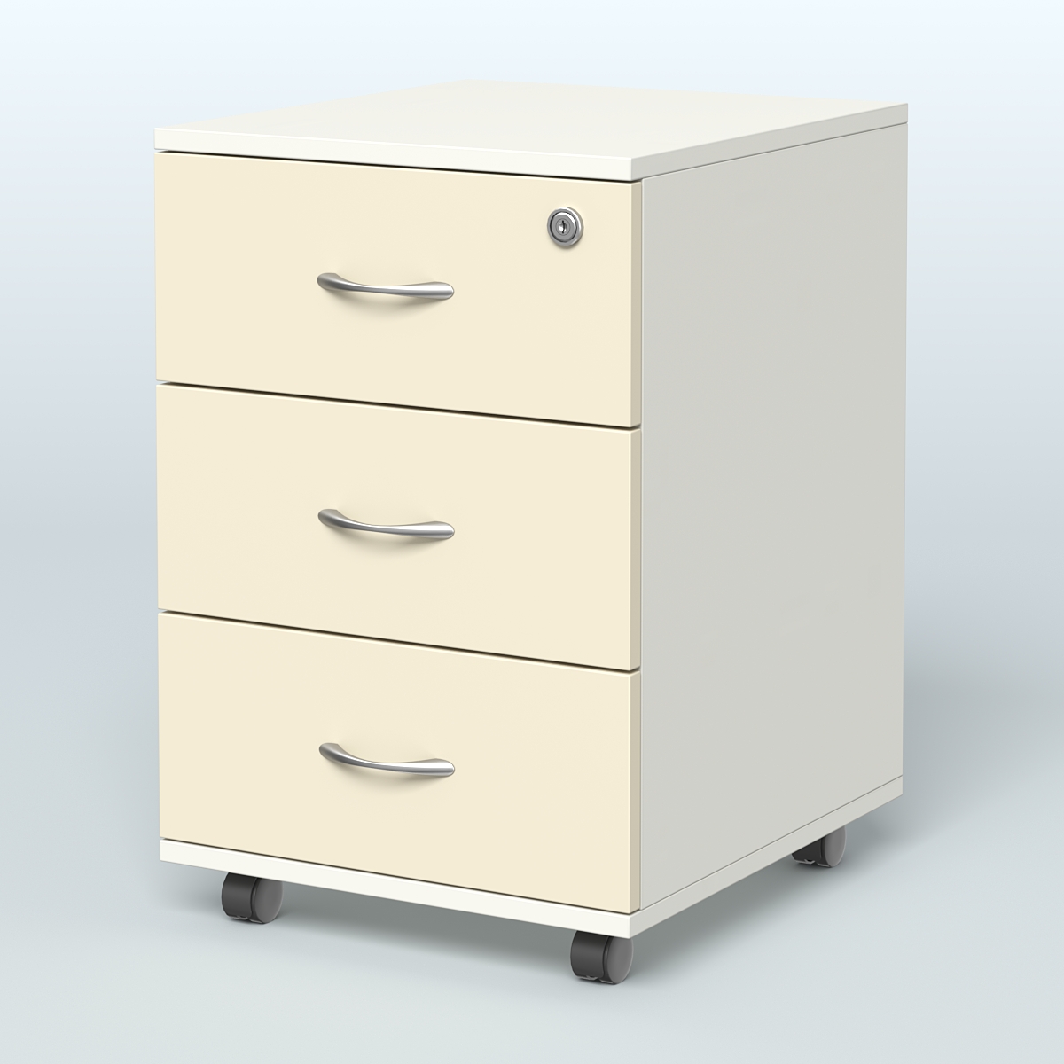 Тумба мобильная с 3 ящиками и замком Индиго Вуд, цвет дуб светлый + белый Белый + Крем Вайс