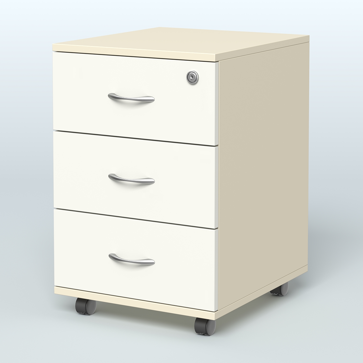 Тумба мобильная с 3 ящиками и замком Индиго Вуд, цвет дуб светлый + белый Крем Вайс + Белый