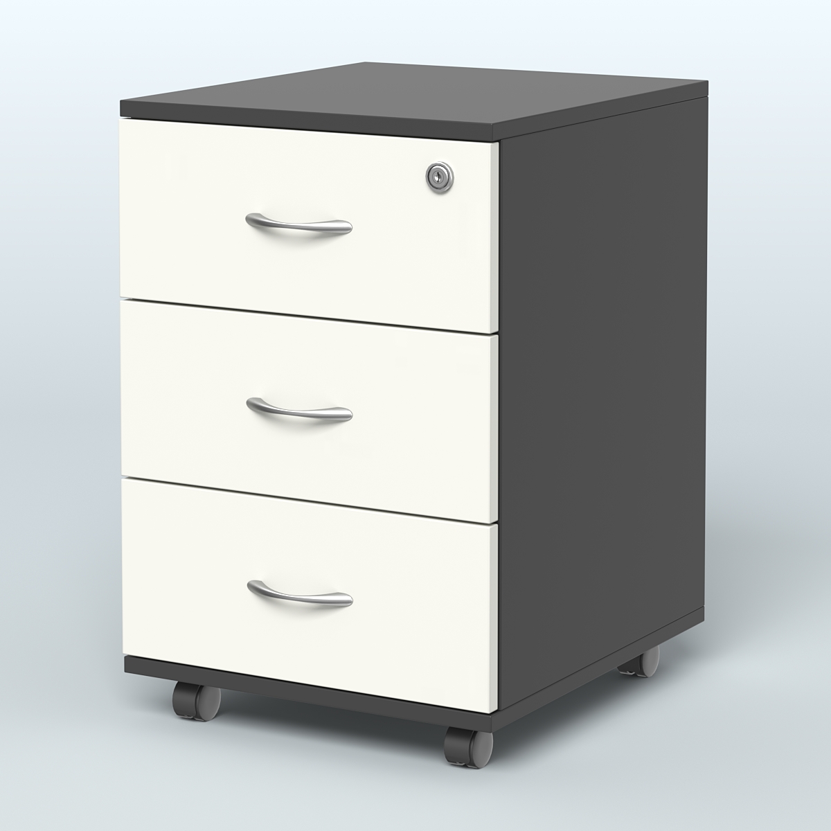 Тумба мобильная с 3 ящиками и замком Индиго Вуд, цвет дуб светлый + белый Черный + Белый