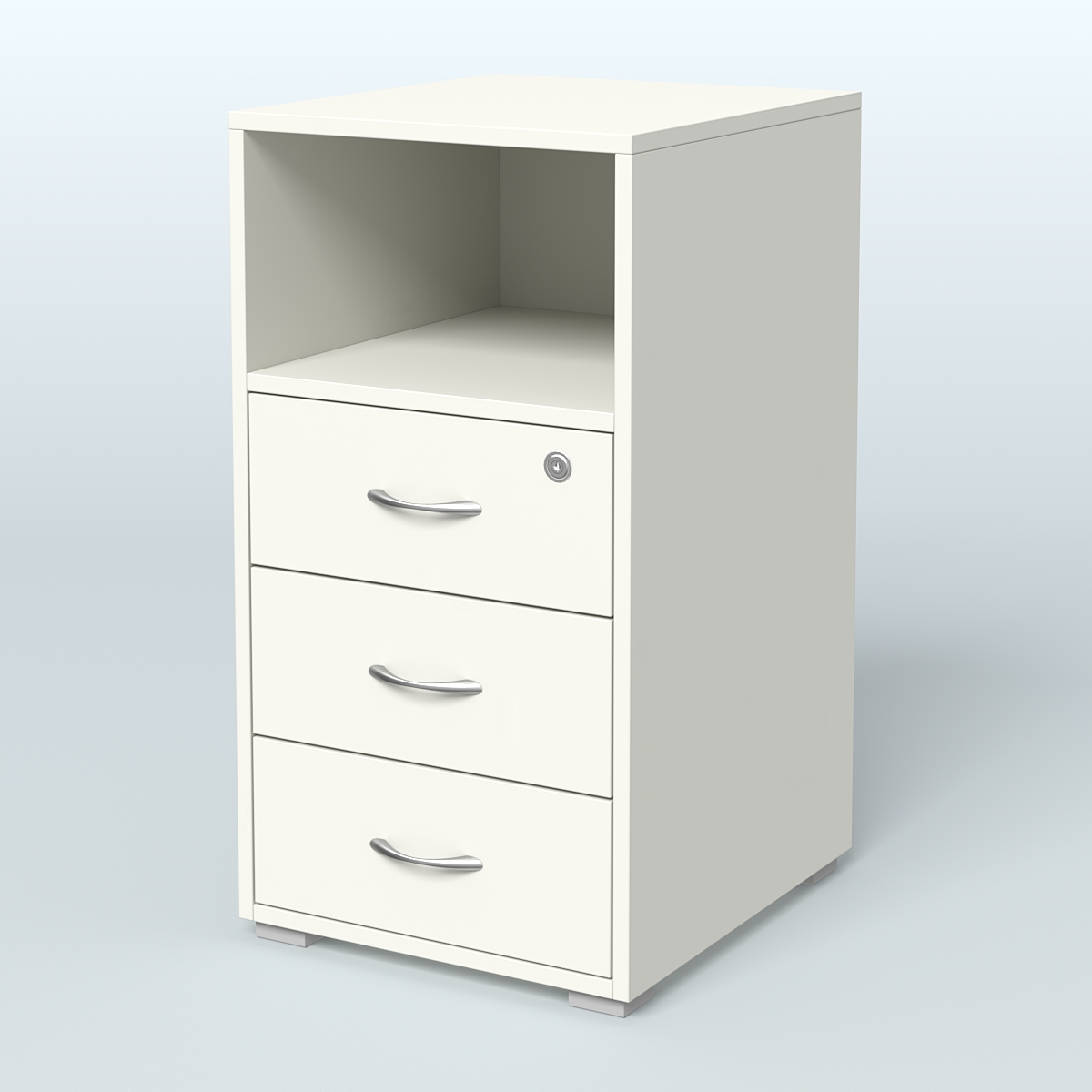 Тумба приставная 3 ящика с нишей Белый