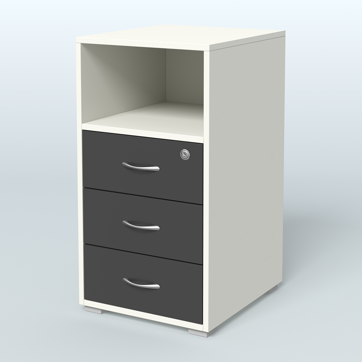 Тумба приставная 3 ящика с нишей Белый и Черный