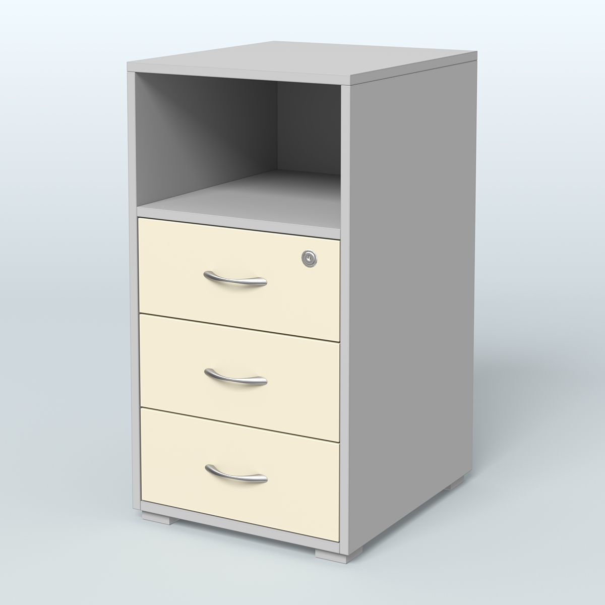 Тумба приставная 3 ящика с нишей Серый + Крем Вайс