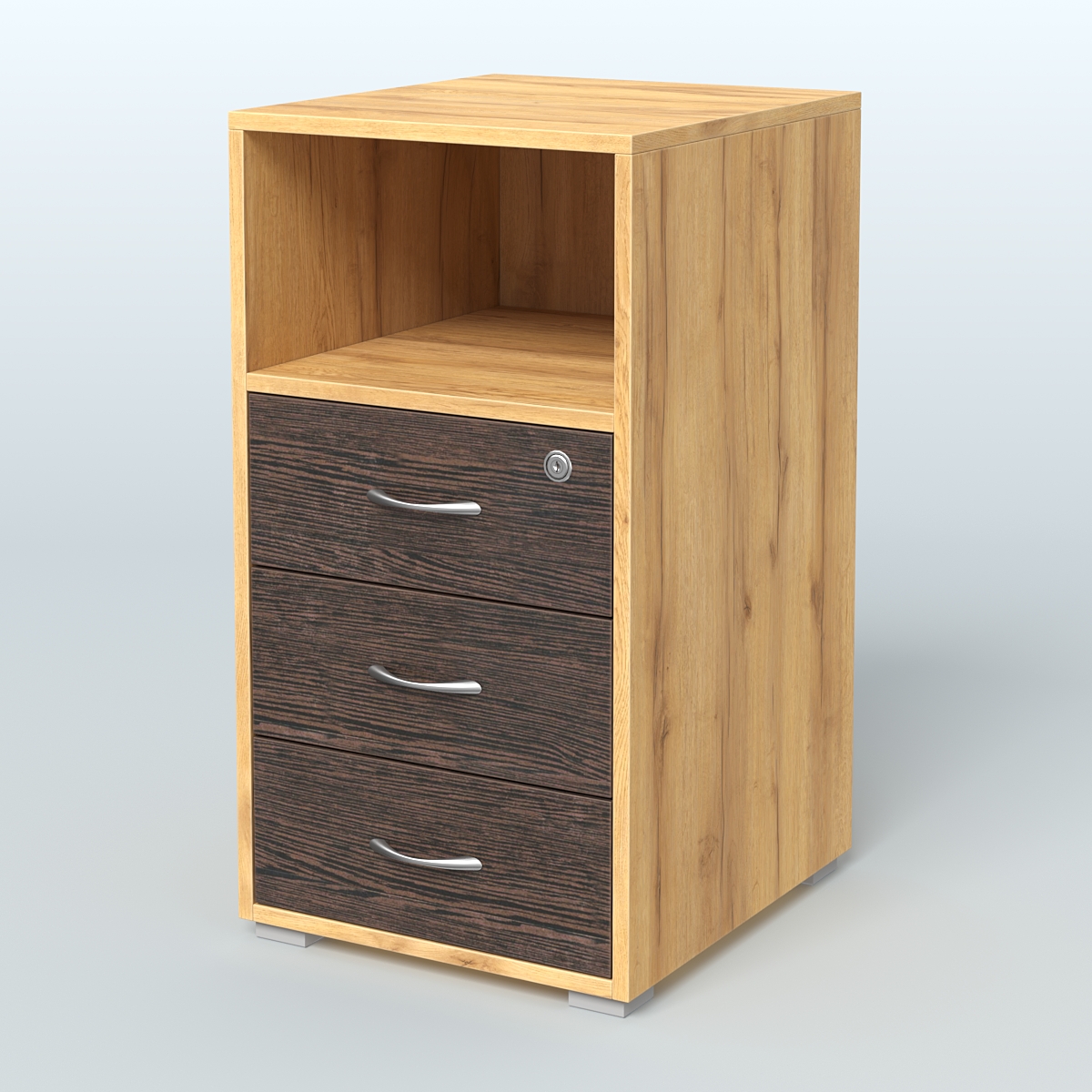 Тумба приставная 3 ящика с нишей Дуб Золотистый + Дуб Венге