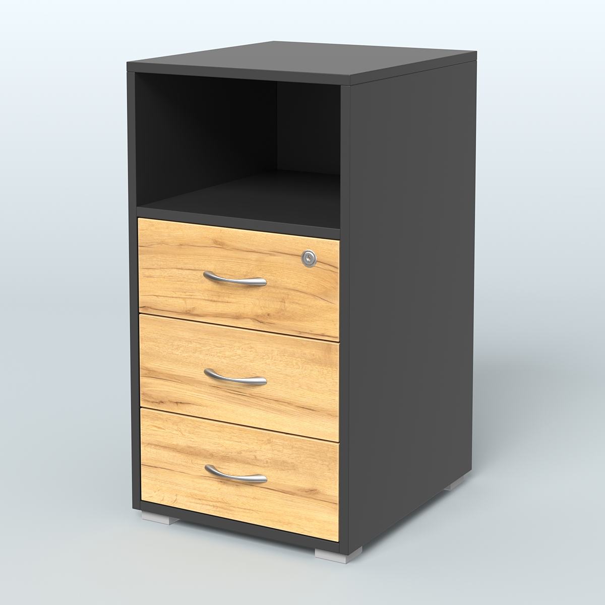 Тумба приставная 3 ящика с нишей Черный и Дуб Золотистый U1148