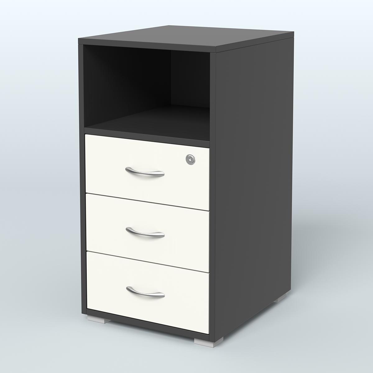 Тумба приставная 3 ящика с нишей Черный + Белый