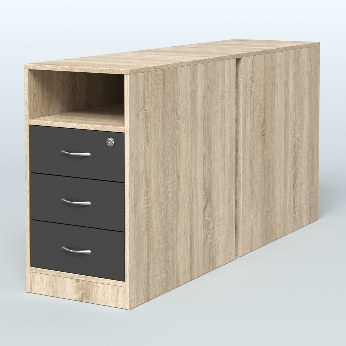 Тумба приставная/опорная двойная Дуб Сонома + Черный