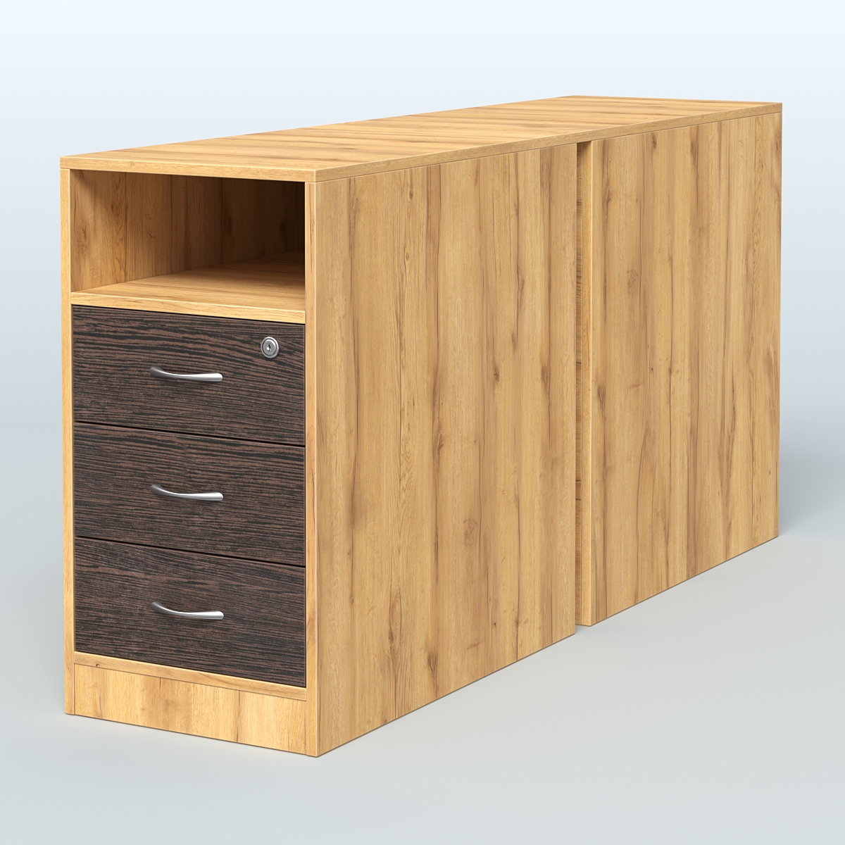 Тумба приставная/опорная двойная Дуб Золотистый + Дуб Венге