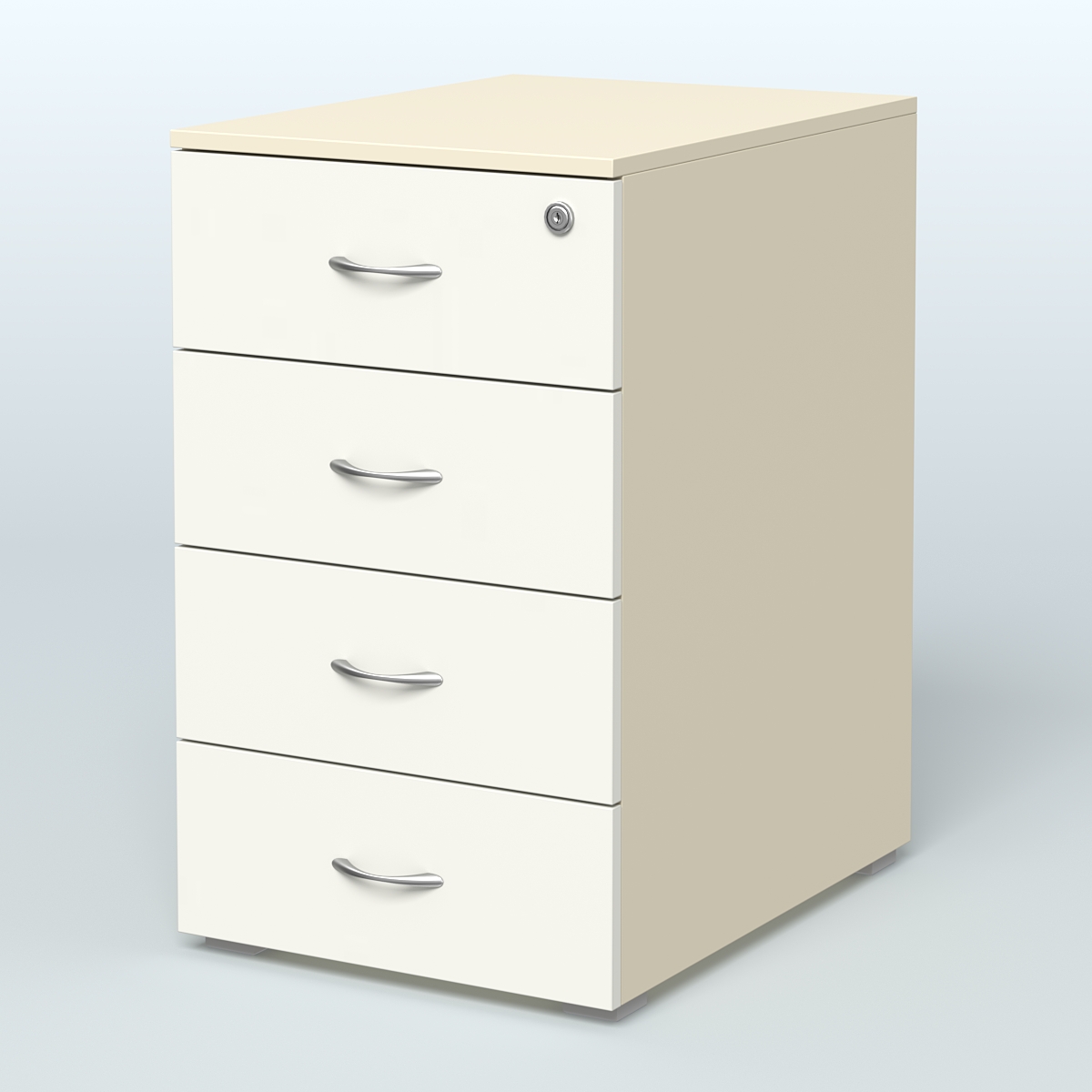 Тумба приставная для компактных столов 4 ящика с замком Тарли Крем Вайс + Белый