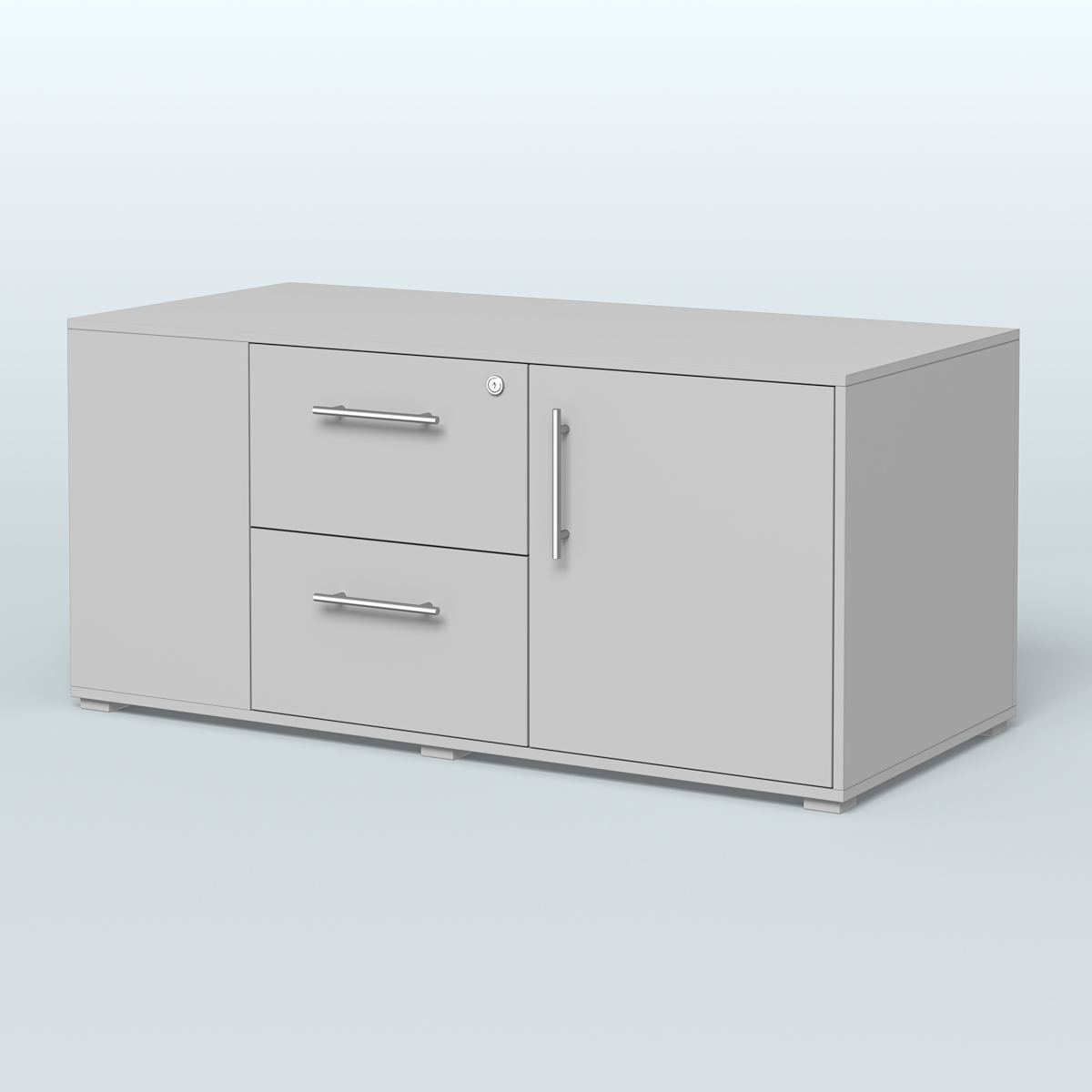 Тумба двусторонняя с отсеком и двумя открытыми полками Платинум Персонал Серый