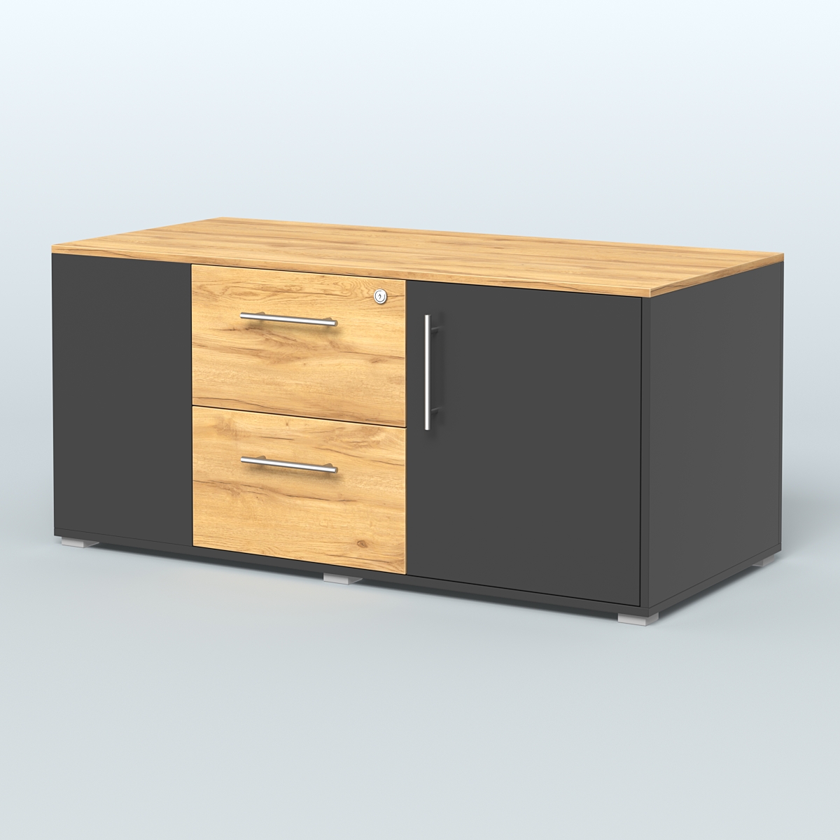 Тумба двусторонняя с отсеком и двумя открытыми полками Платинум Персонал Черный и Дуб Золотистый U1148