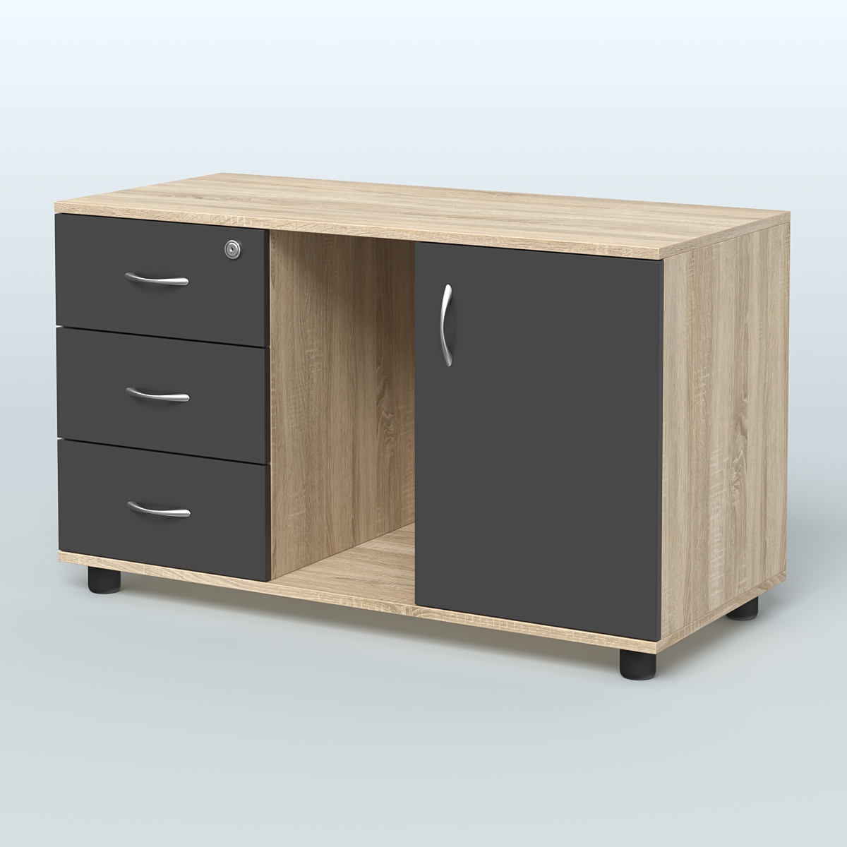 Тумба сервисная левая (на опорах) Камелот Дуб Сонома + Черный