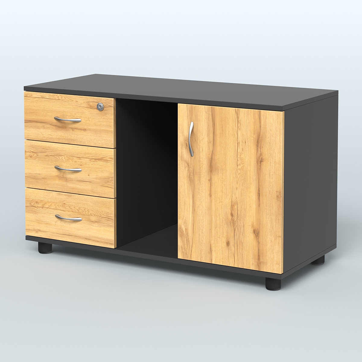 Тумба сервисная левая (на опорах) Камелот Черный и Дуб Золотистый U1148