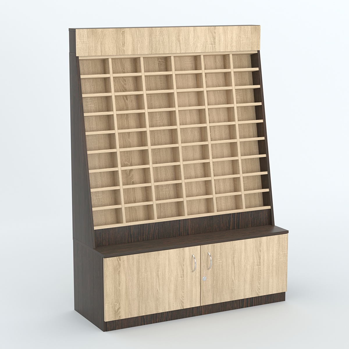 Стенд для очков №1 с накопителем Дуб Венге и Дуб Сонома