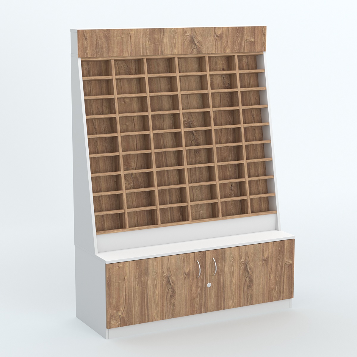 Стенд для очков №1 с накопителем Белый + Дуб канзас коричневый
