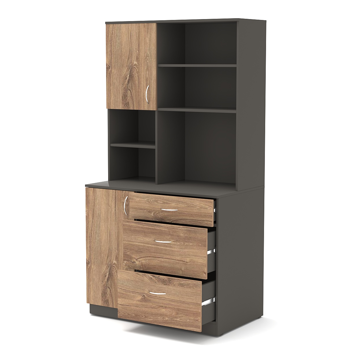 Офисная мини-кухня ВЕКТОР №5 Черный + Дуб Канзас Коричневый