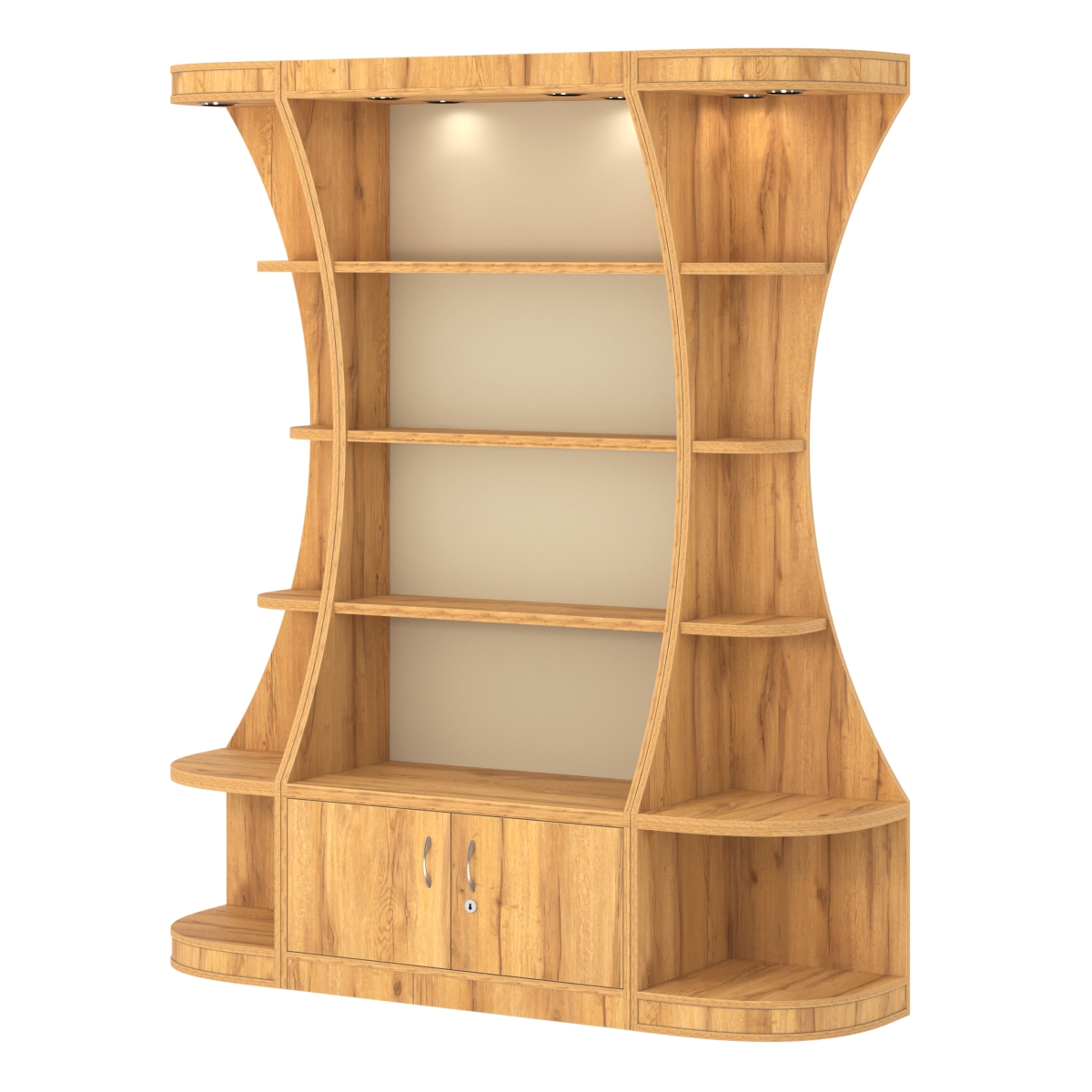 Пристенный высокий стеллаж ГАРАНТ №1 Дуб Золотистый и Крем Вайс