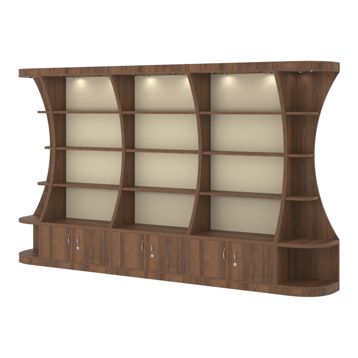 Пристенный высокий стеллаж ГАРАНТ №3 Орех + Крем Вайс