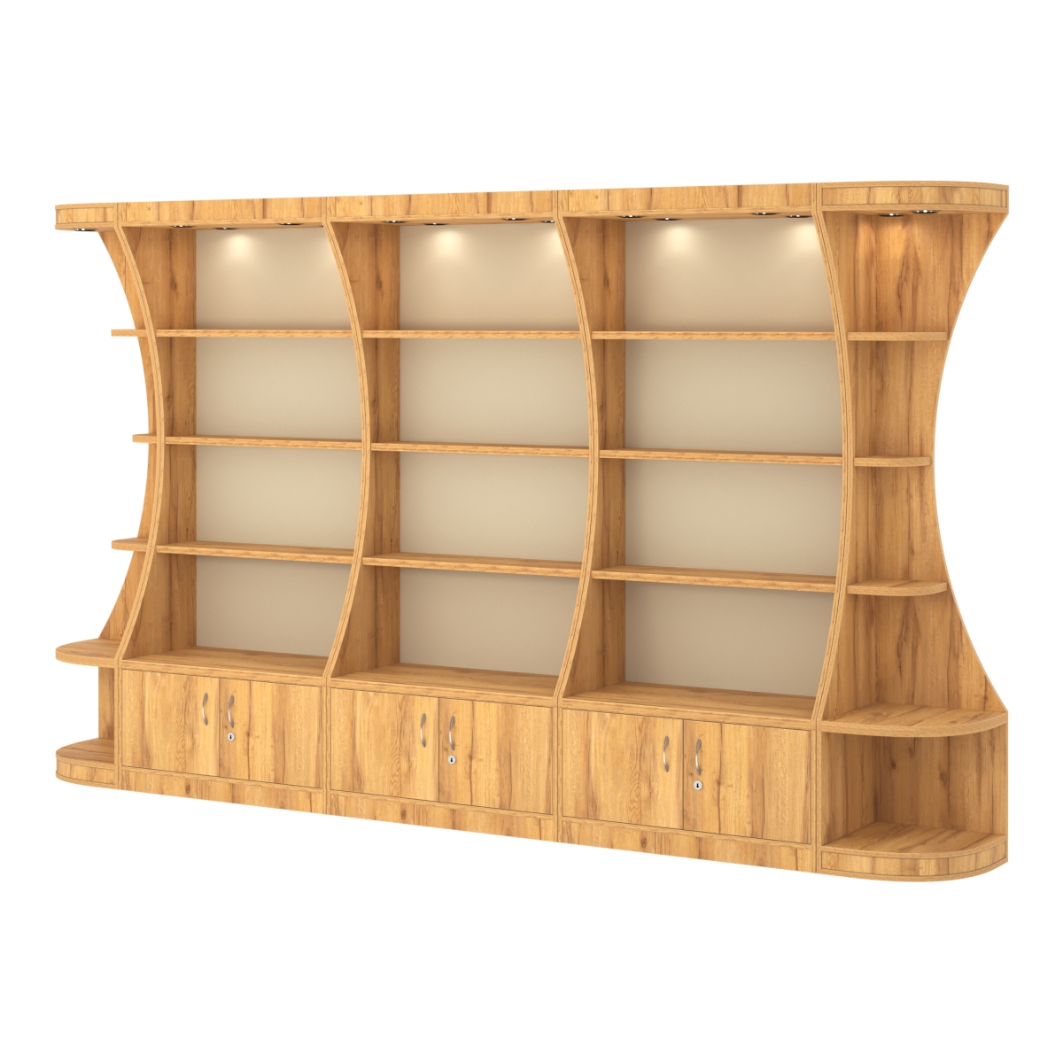 Пристенный высокий стеллаж ГАРАНТ №3 Дуб Золотистый и Крем Вайс