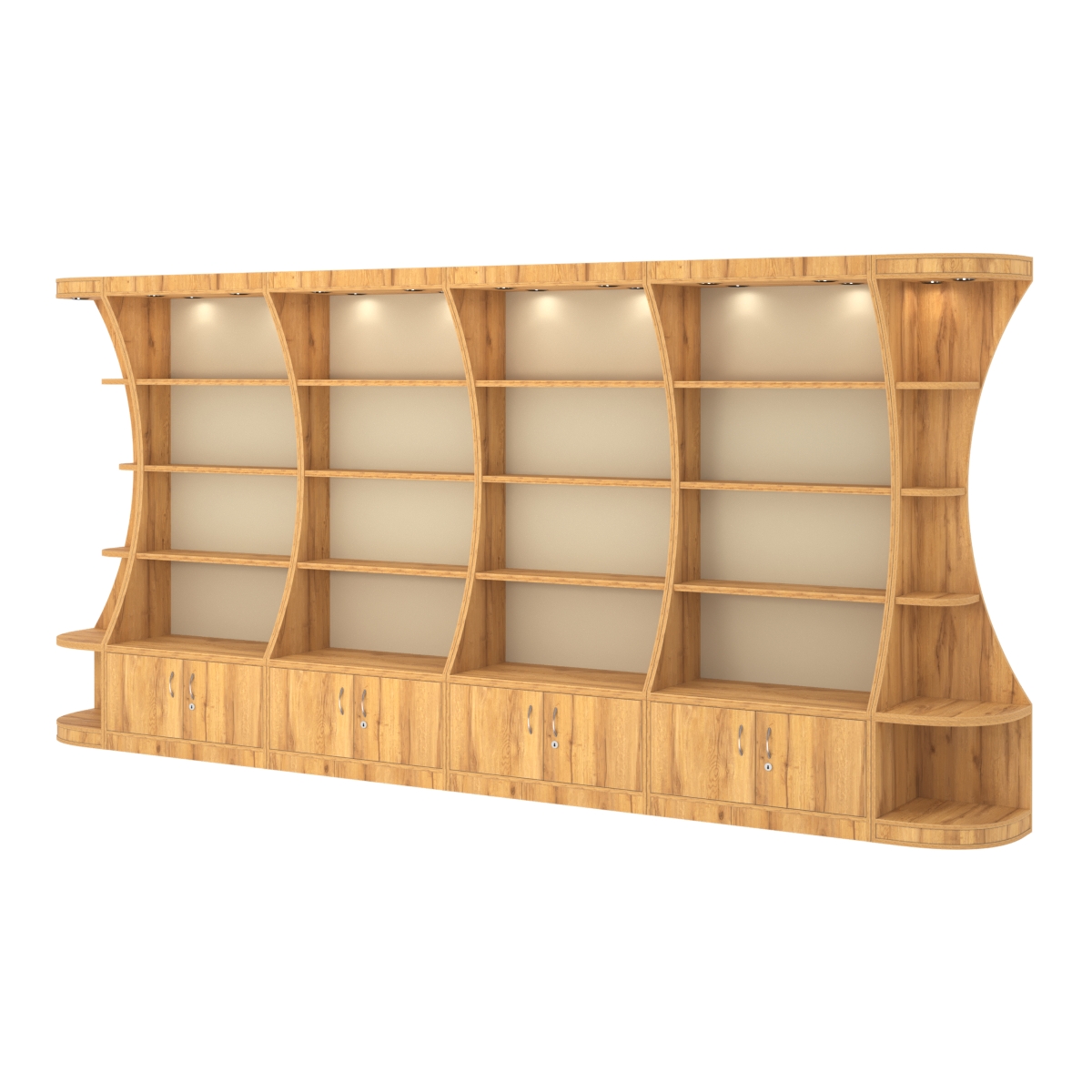 Пристенный высокий стеллаж ГАРАНТ №4 Дуб Золотистый и Крем Вайс