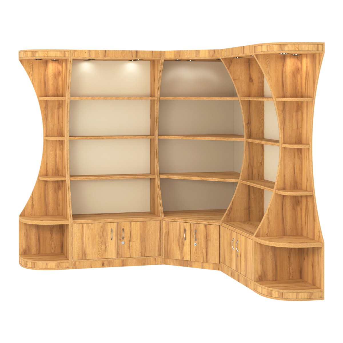 Угловой высокий стеллаж ГАРАНТ №2 Дуб Золотистый и Крем Вайс