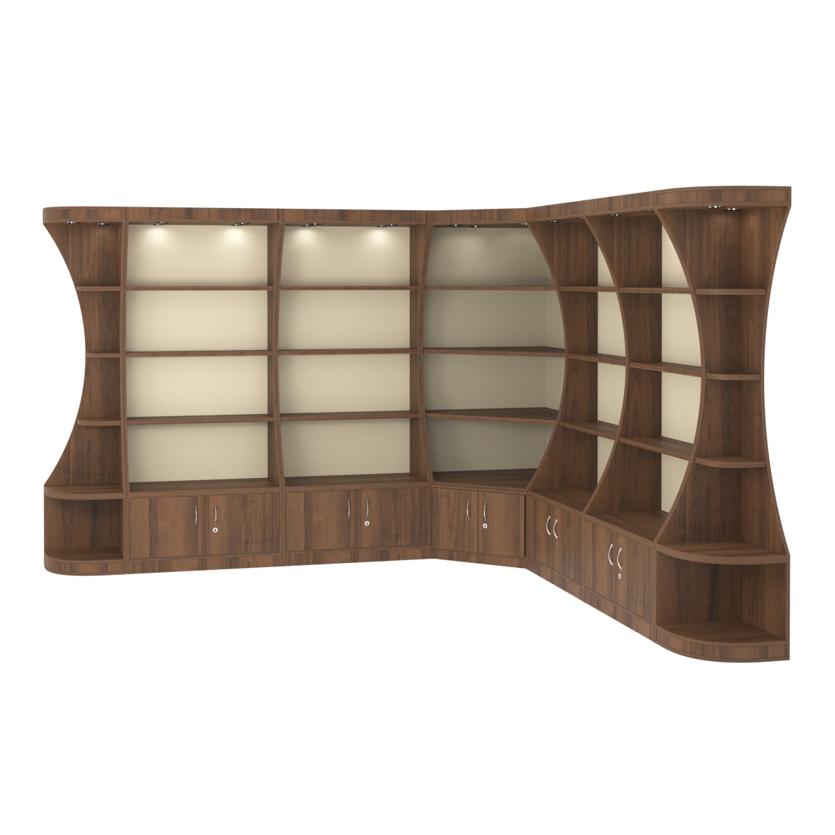 Угловой высокий стеллаж ГАРАНТ №3 Орех + Крем Вайс