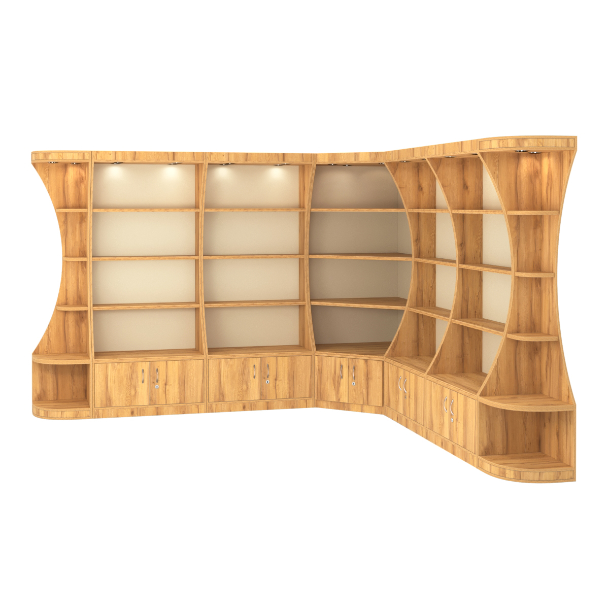 Угловой высокий стеллаж ГАРАНТ №3 Дуб Золотистый и Крем Вайс