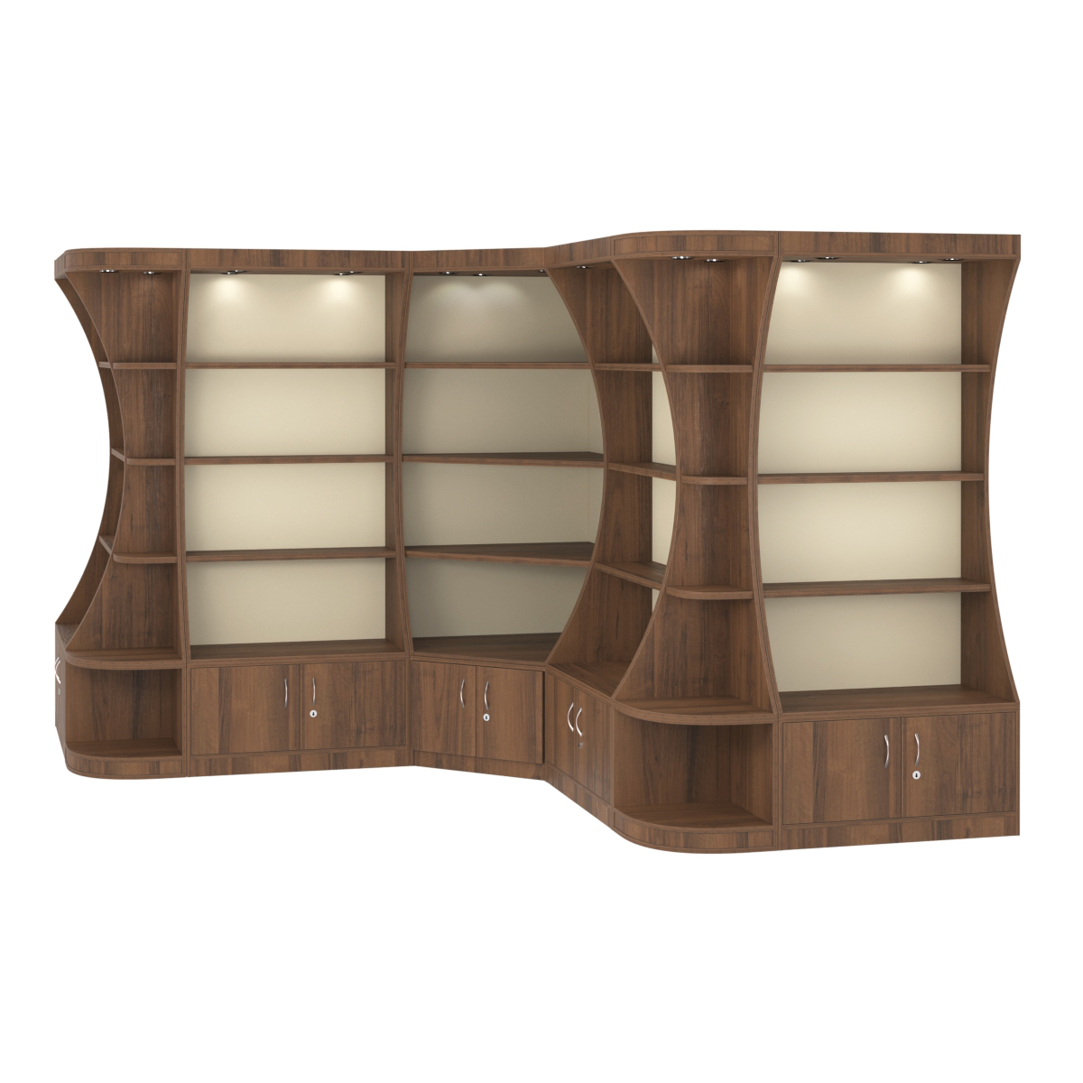 Угловой высокий стеллаж ГАРАНТ №4 Орех + Крем Вайс