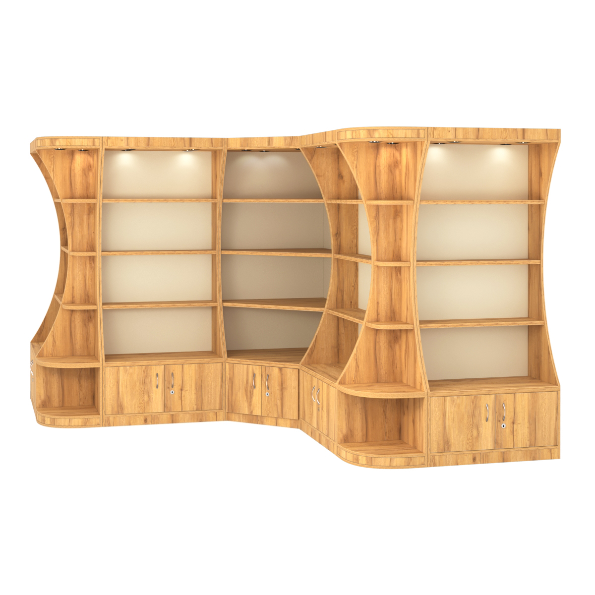 Угловой высокий стеллаж ГАРАНТ №4 Дуб Золотистый и Крем Вайс