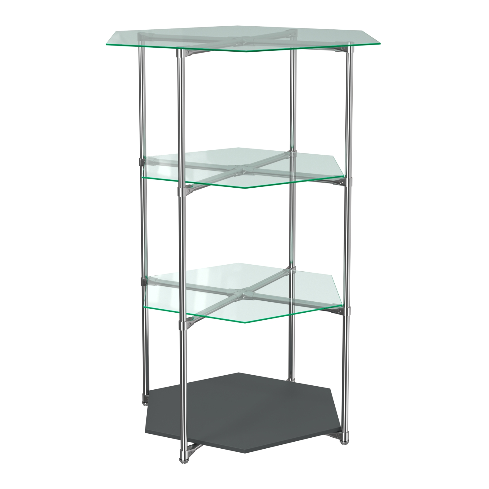 Торговый стенд ЗВЕЗДА с тремя стеклянными шестигранными полками №1 Антрацит