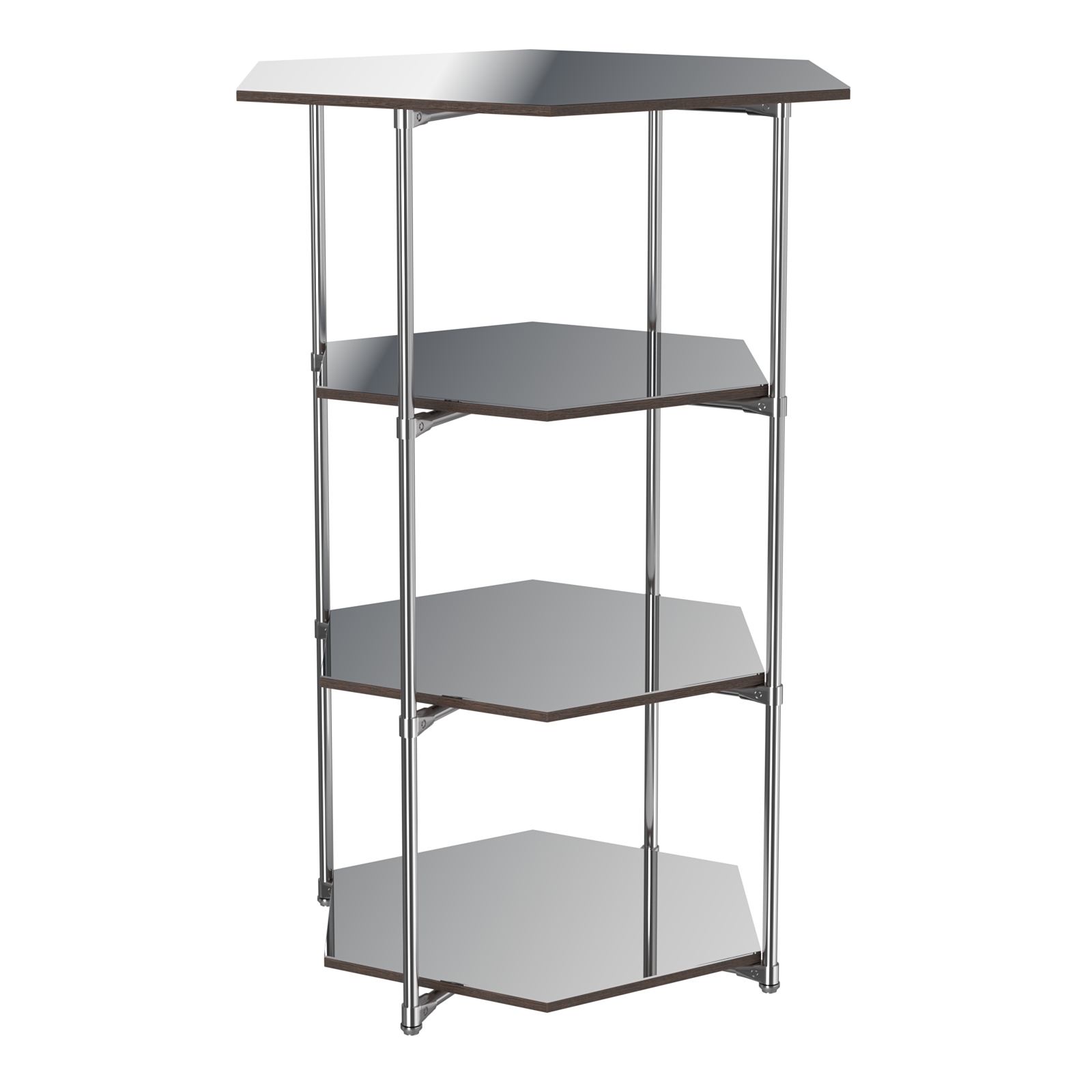 Торговый стенд ЗВЕЗДА с тремя шестигранными зеркальными полками №4 Дуб Венге