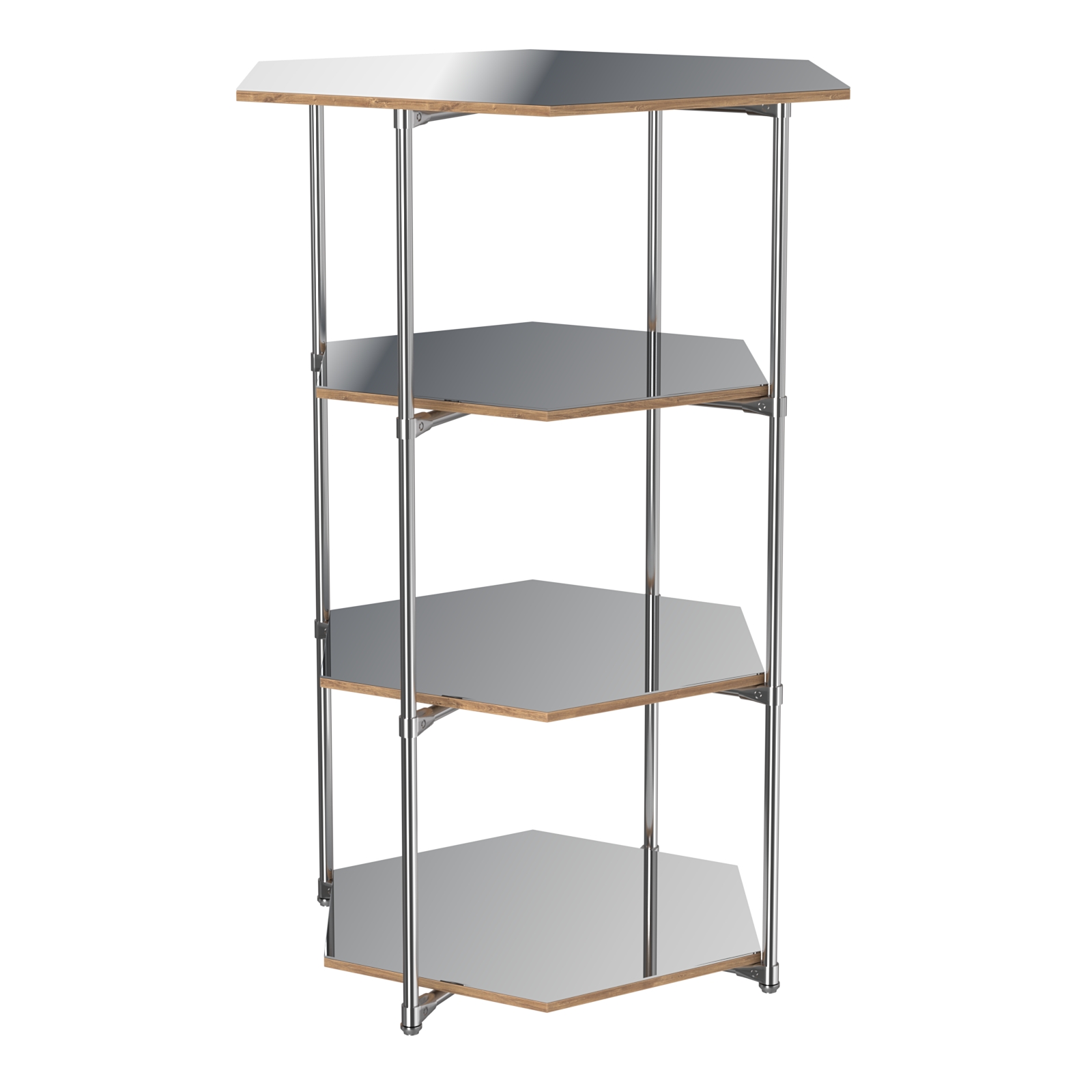 Торговый стенд ЗВЕЗДА с тремя шестигранными зеркальными полками №4 Дуб Канзас коричневый