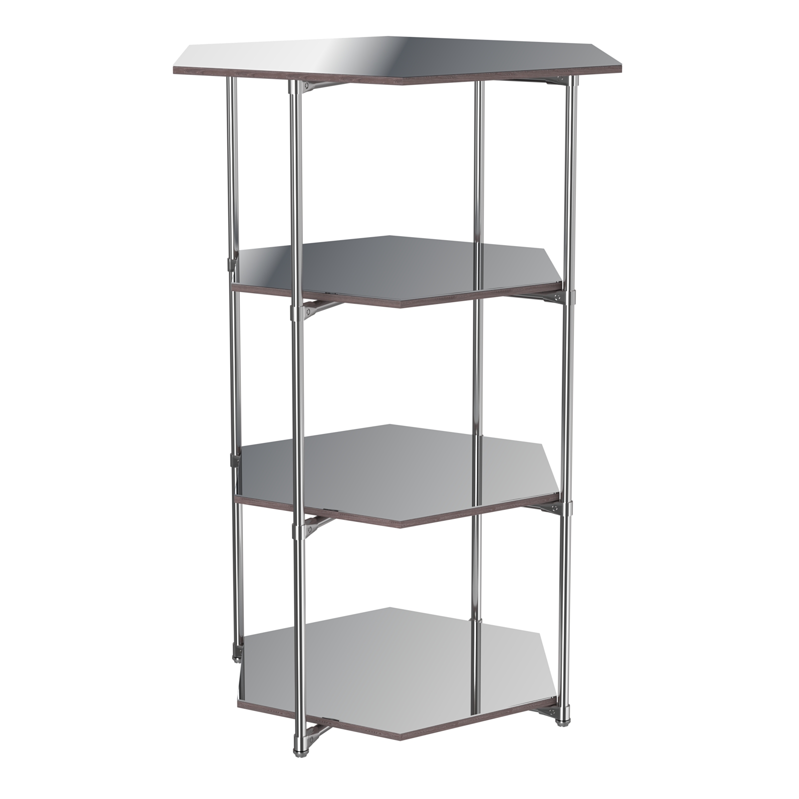 Торговый стенд ЗВЕЗДА с тремя шестигранными зеркальными полками №4 Ясень Анкор темный