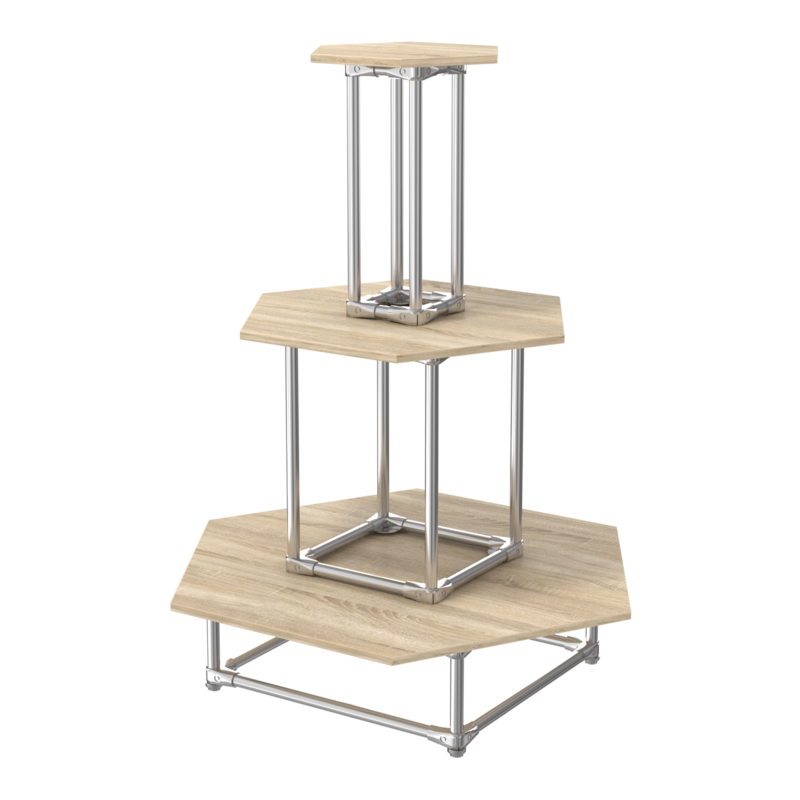 Торговый хромированный остров ПИРАМИДА №7 (полки ДСП 16мм) Дуб Сонома