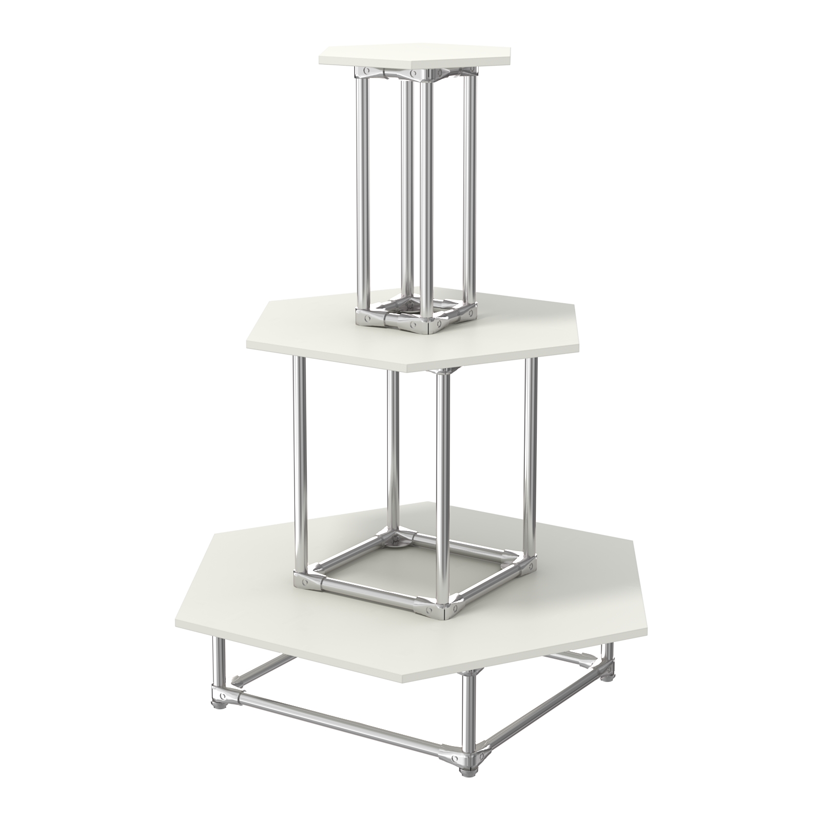 Торговый хромированный остров ПИРАМИДА №7 (полки ДСП 16мм) Белый