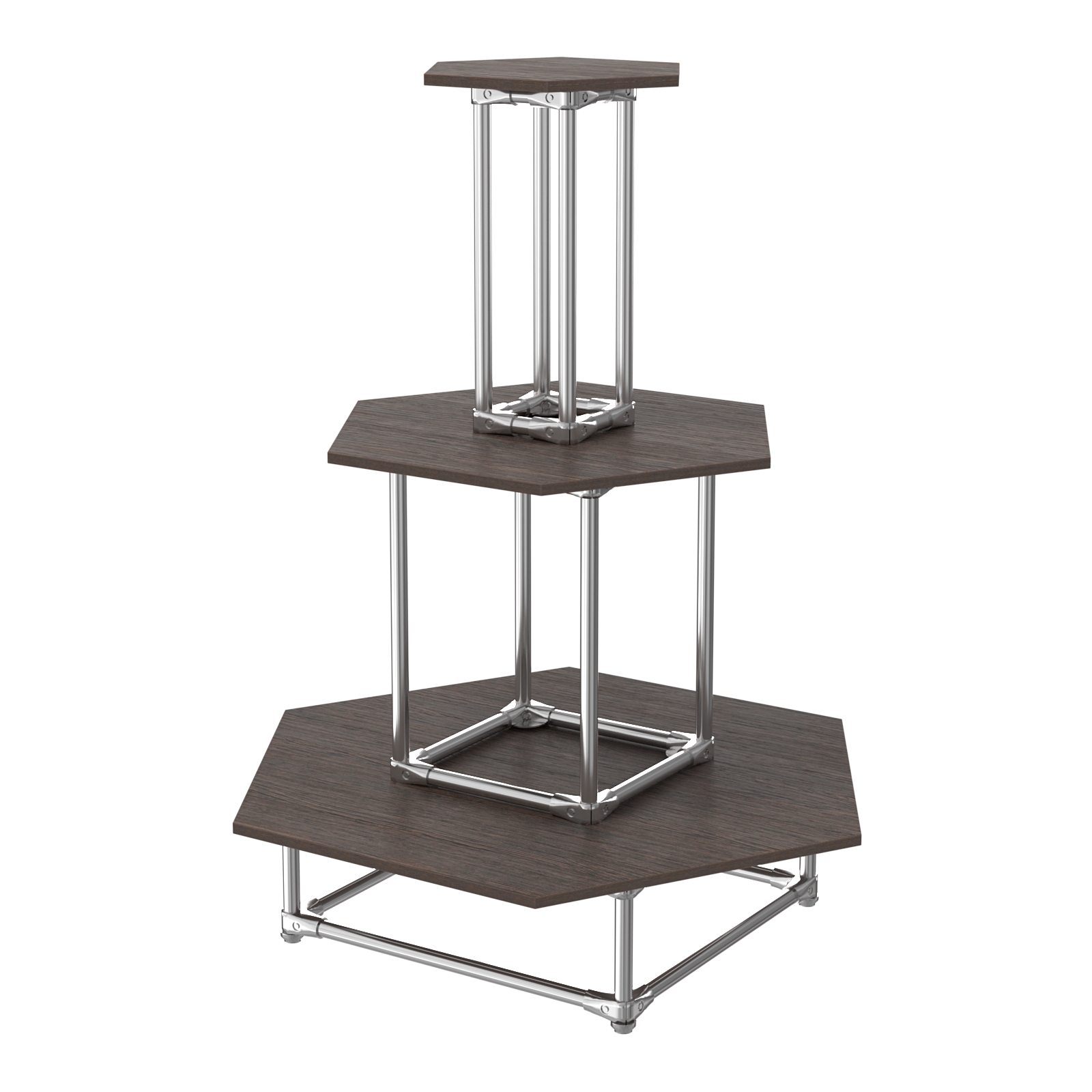 Торговый хромированный остров ПИРАМИДА №7 (полки ДСП 16мм) Дуб Венге