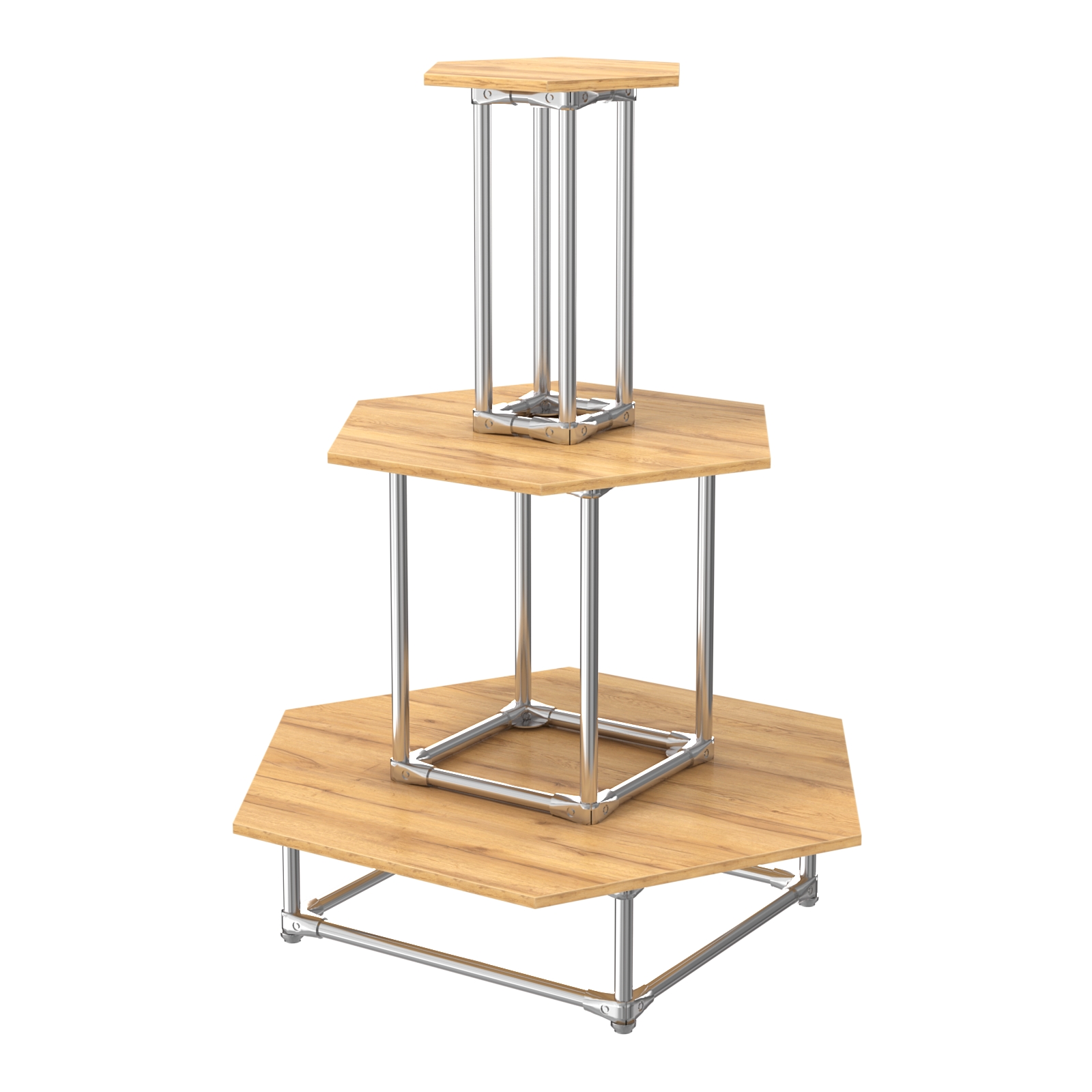 Торговый хромированный остров ПИРАМИДА №7 (полки ДСП 16мм) Дуб Золотистый