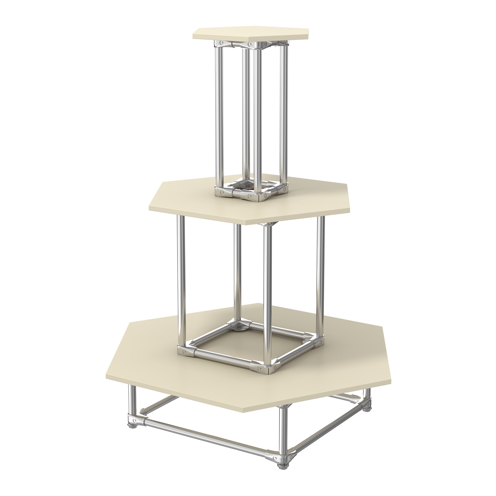 Торговый хромированный остров ПИРАМИДА №7 (полки ДСП 16мм) Крем Вайс