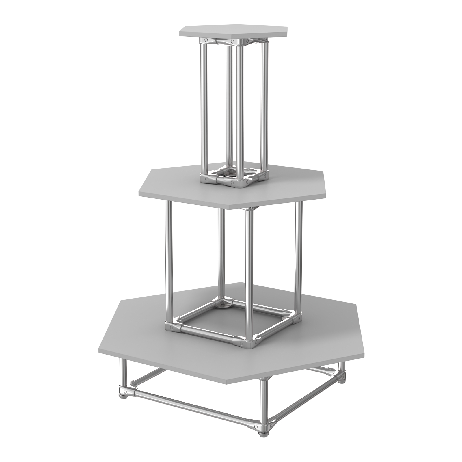 Торговый хромированный остров ПИРАМИДА №7 (полки ДСП 16мм) Серый