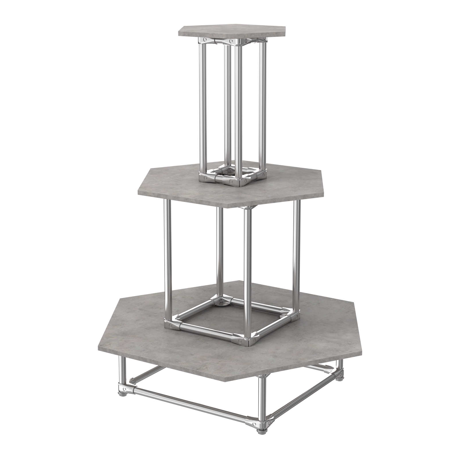 Торговый хромированный остров ПИРАМИДА №7 (полки ДСП 16мм) Бетон Чикаго светло-серый F186 ST9