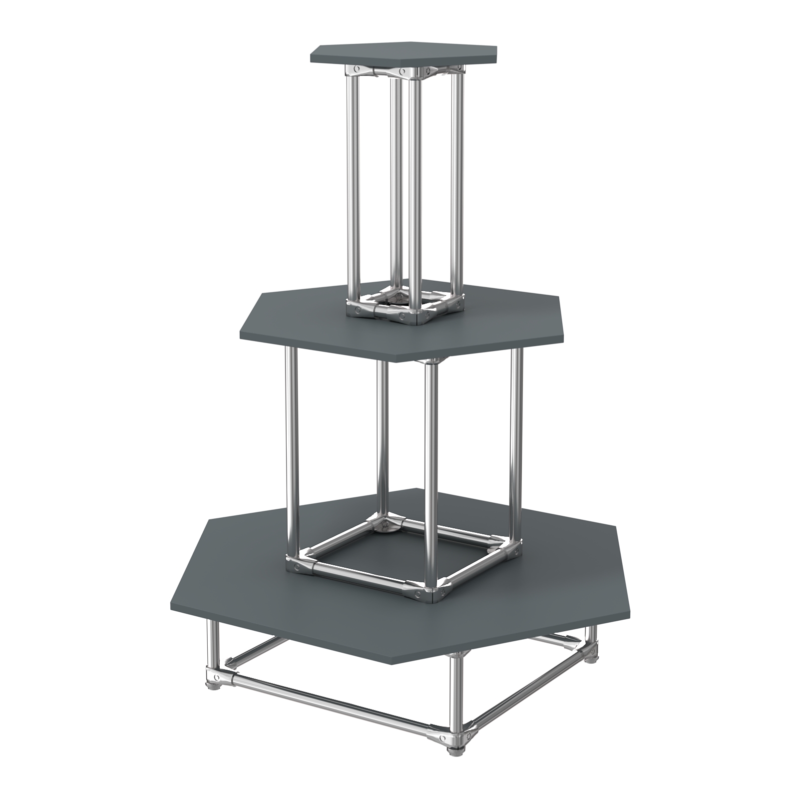 Торговый хромированный остров ПИРАМИДА №7 (полки ДСП 16мм) Темно-Серый