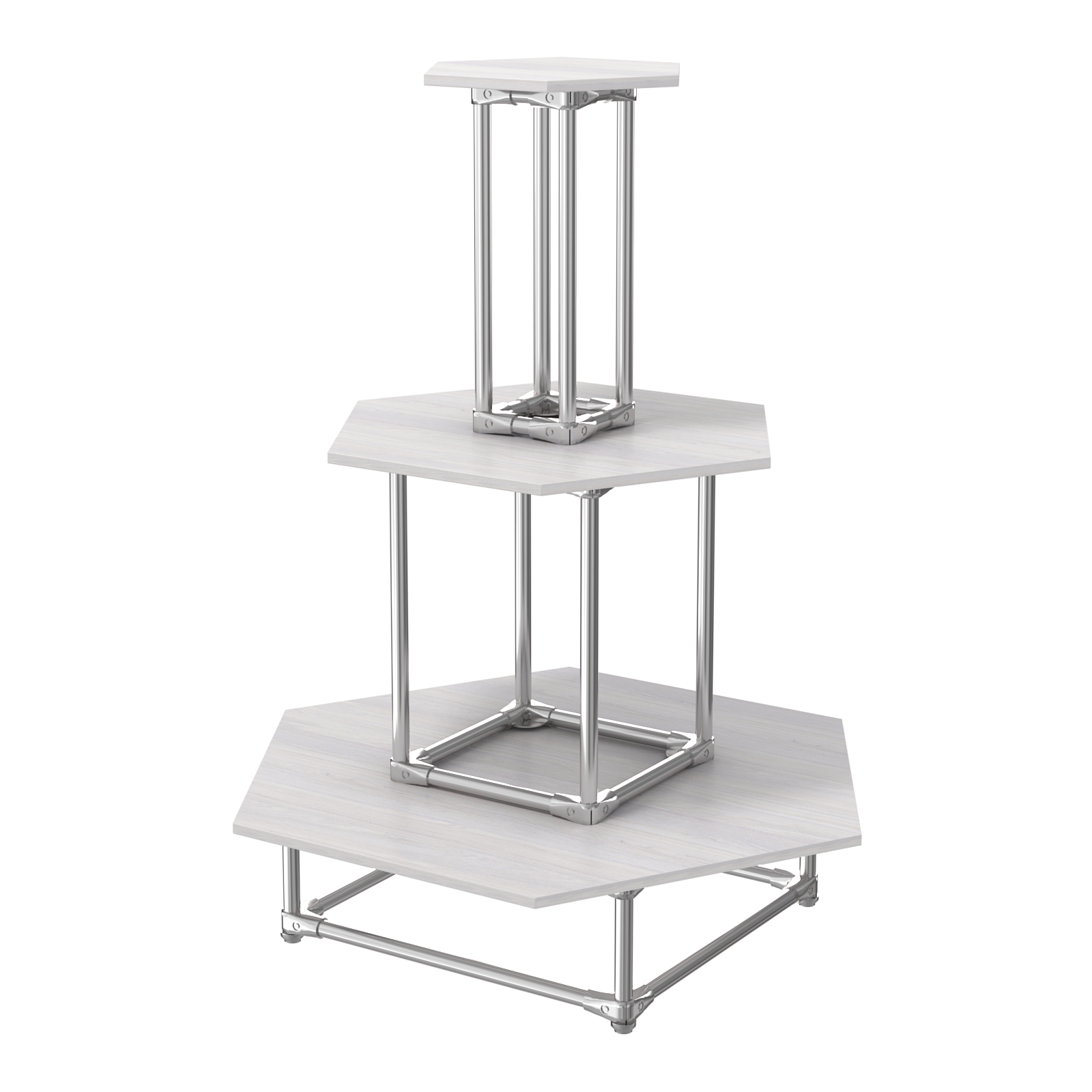 Торговый хромированный остров ПИРАМИДА №7 (полки ДСП 16мм) Ясень Анкор светлый