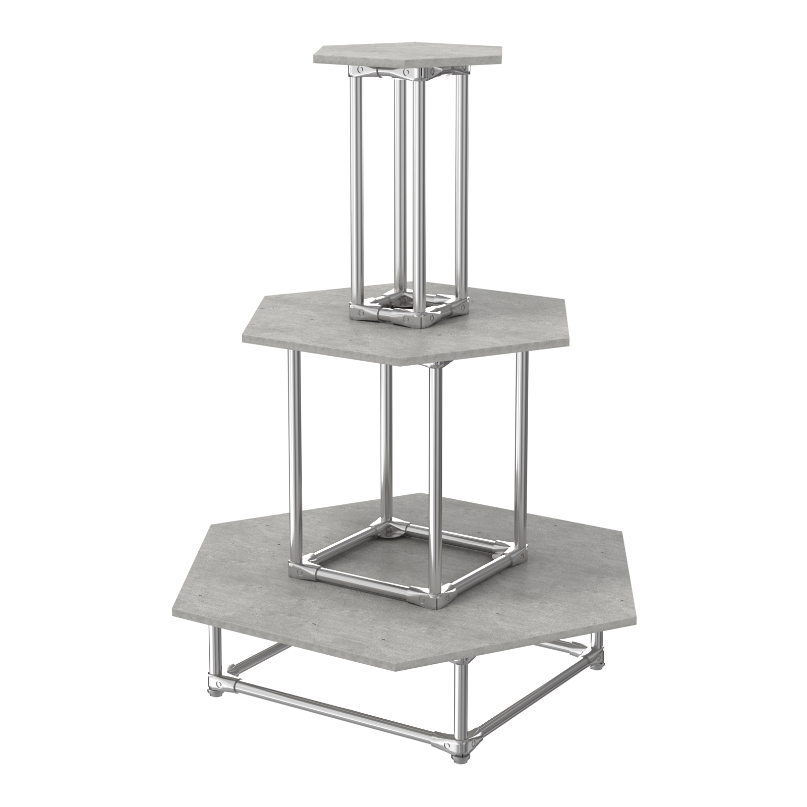 Торговый хромированный остров ПИРАМИДА №7 (полки ДСП 16мм) Метрополитан Грей