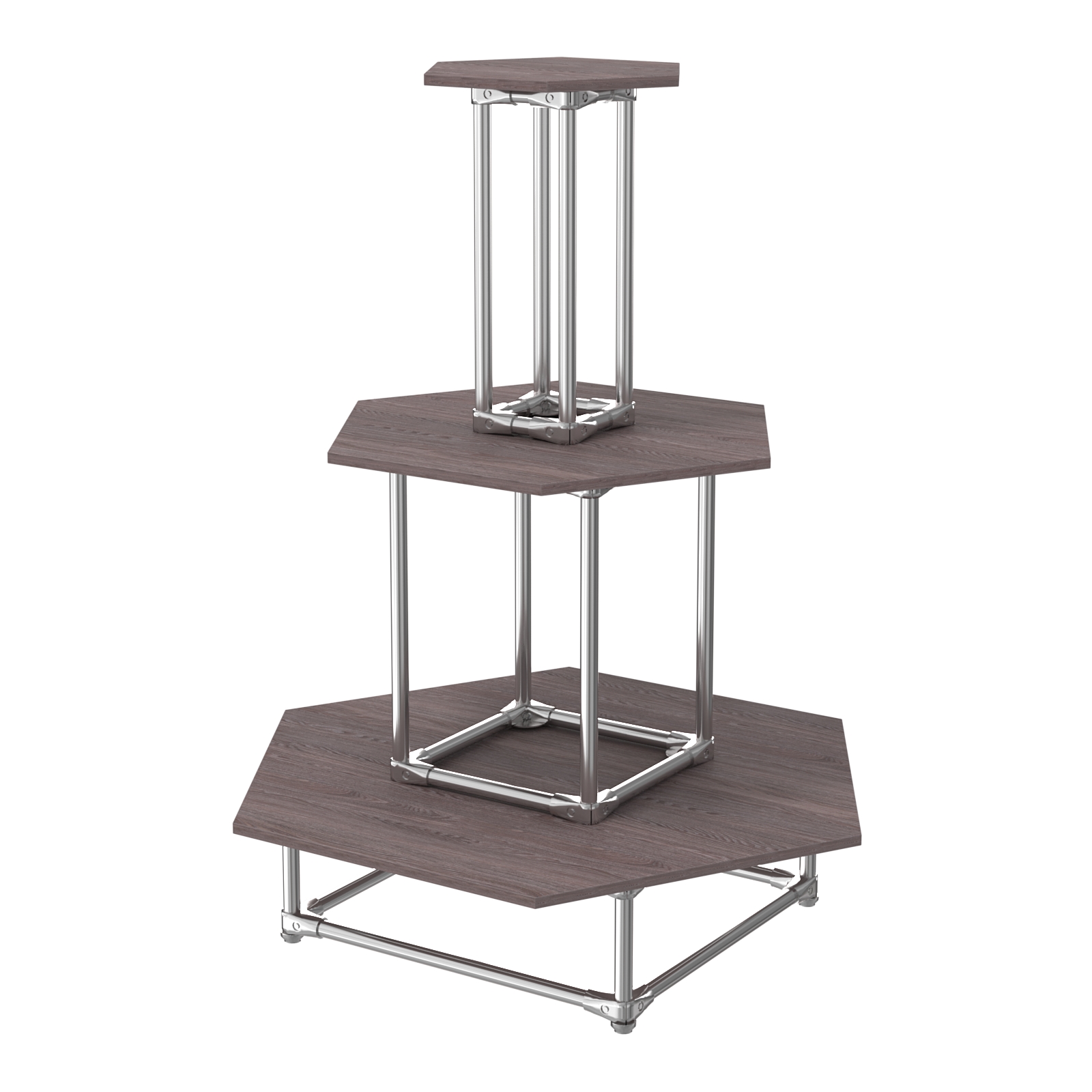 Торговый хромированный остров ПИРАМИДА №7 (полки ДСП 16мм) Ясень Анкор темный