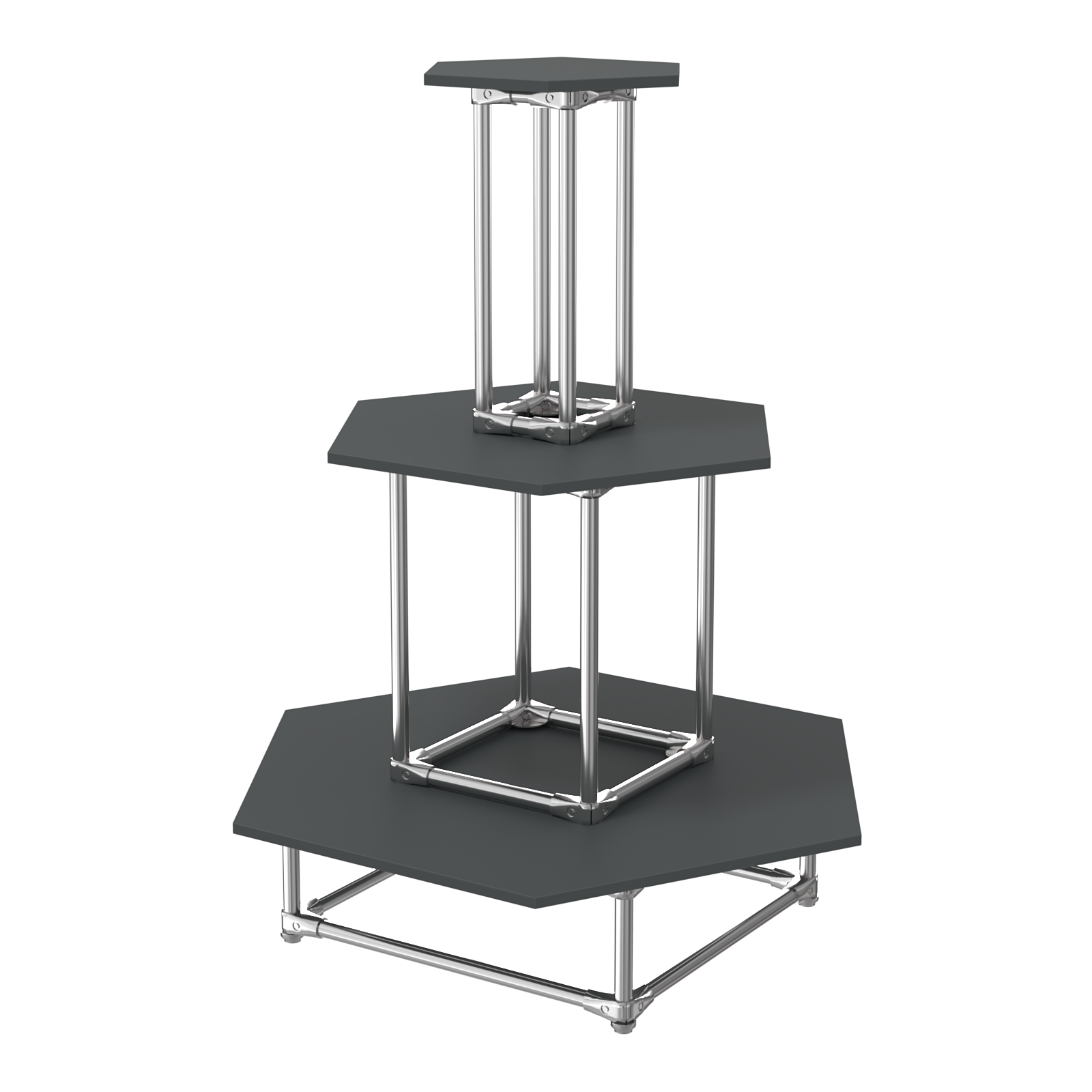 Торговый хромированный остров ПИРАМИДА №7 (полки ДСП 16мм) Антрацит