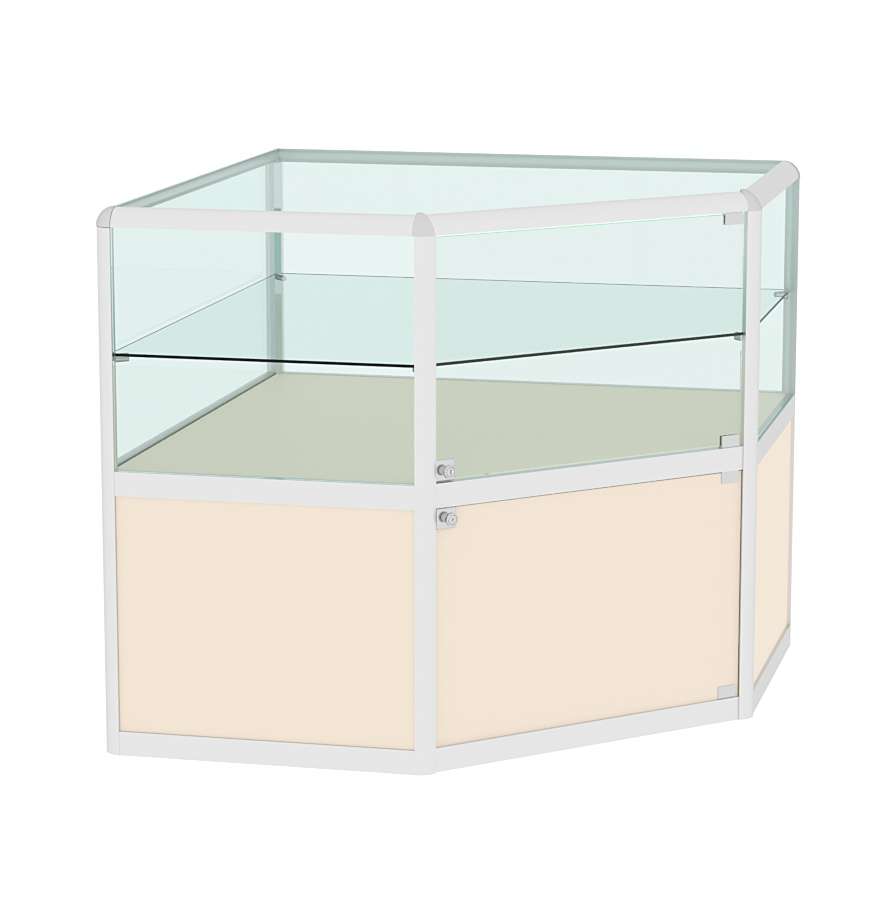 Прилавок из профиля угловой пятигранный №3 (закрытый) Крем Вайс