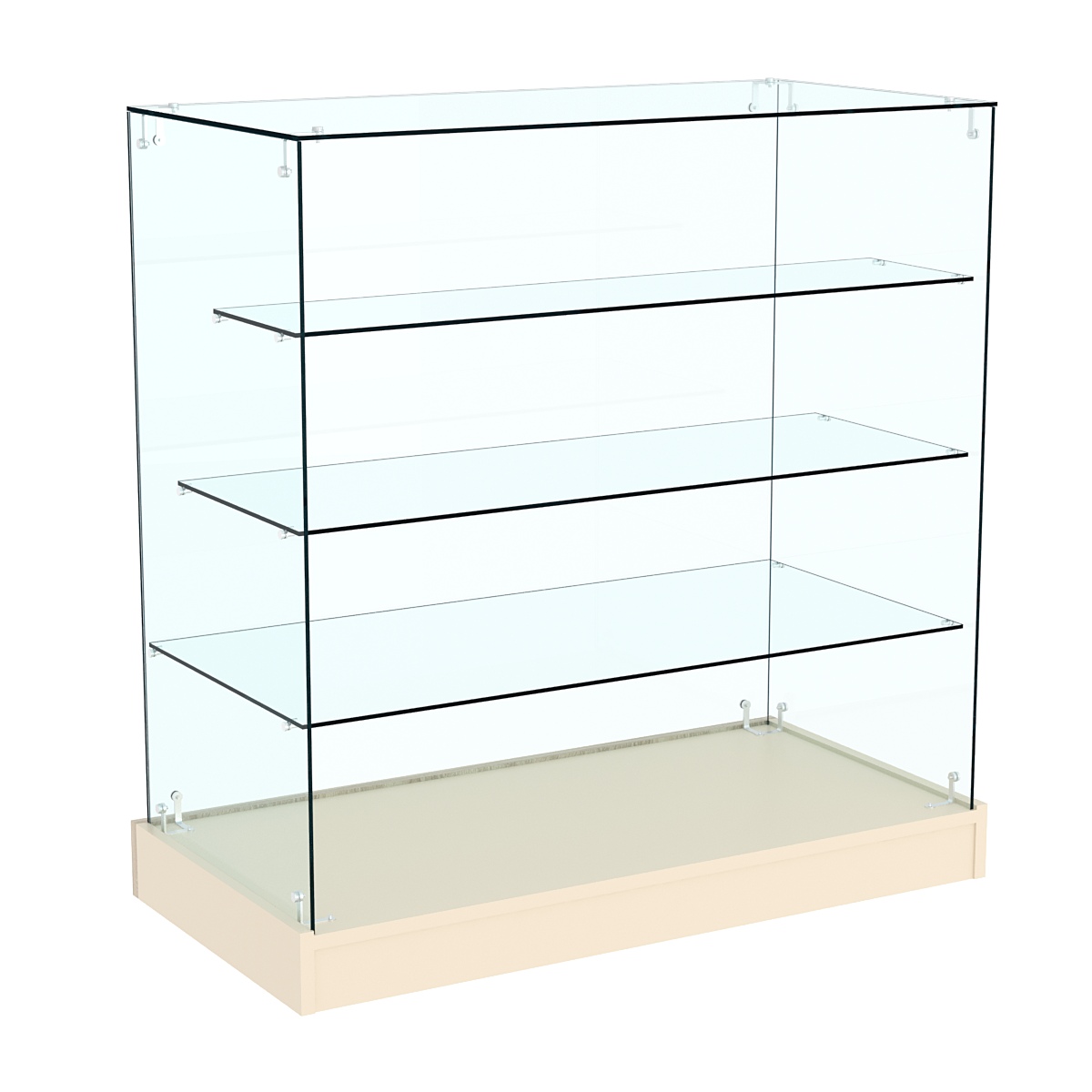 Прилавок Истра со стеклянными полками расположен-ными "лесенкой" №3 (открытый) Крем Вайс