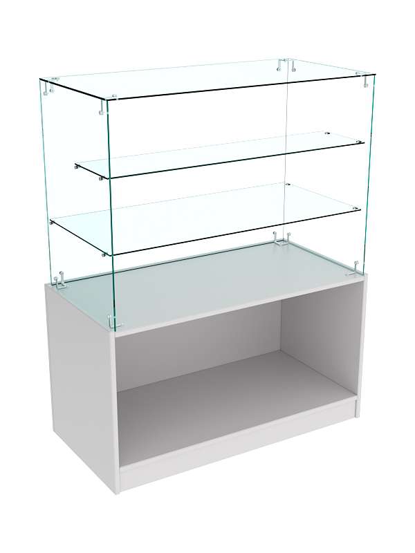 Прилавок Истра с двумя стеклянными полками №7 (открытый) Серый